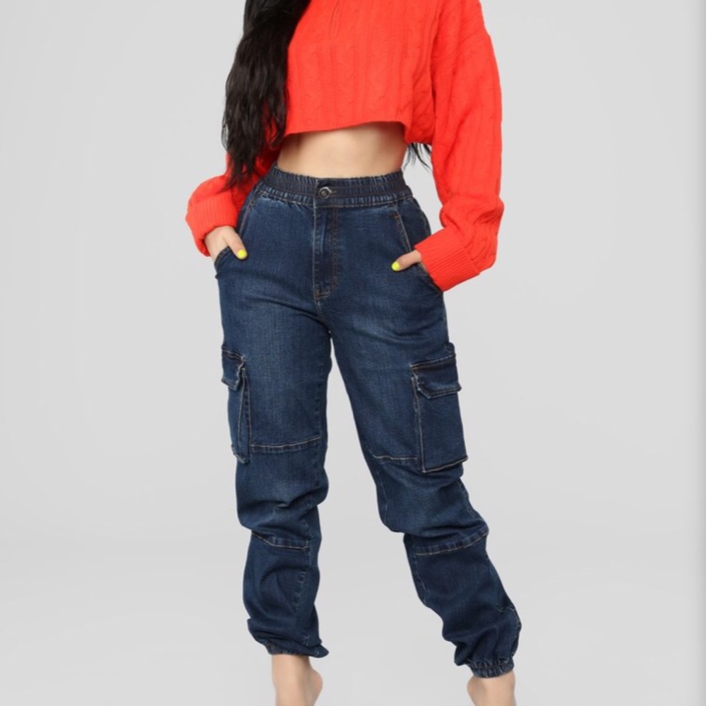 FashionNova Cargo Jeans, Blue, SZ 11, NWT